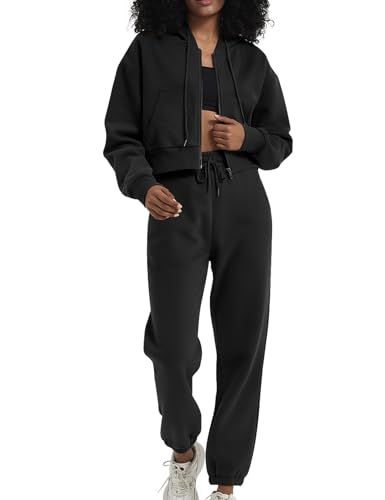 PEHMEA Women’s Fleece Jogger Set Two Piece Full Zip Jacket and Pant with Pockets Long Sleeve Tracksuit Set