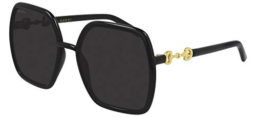 Gucci Women’s Horsebit Oversized Square Sunglasses, Shiny Black, One Size