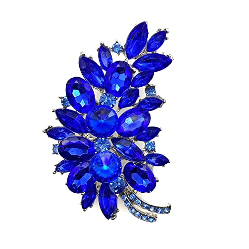 LAXPICOL Vintage Green Austrian Crystal Flower Leaf Bouquet Clusters Large Big Brooch Pin for Women Gold Tone
