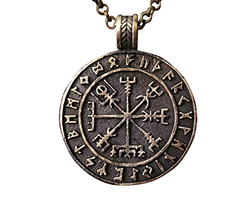 Baldur Jewelry – Handcrafted Viking Runic Rune Compass Necklace Vegvisir Futhark Necklace Pendant Amulet – Viking Gifts for Men – Viking Jewelry for Men – Viking Necklace