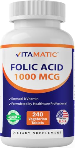 Vitamatic Folic Acid 1000 mcg (1 mg) – Vegetarian Tablets – 1667 mcg DFE – Vitamin B9