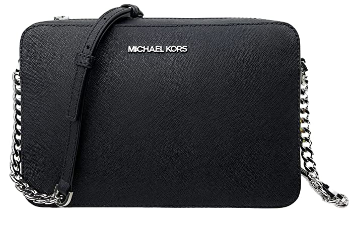 Michael Kors Women’s Jet Set Item Crossbody Bag in Black with Silver hardware (Black/Silver)