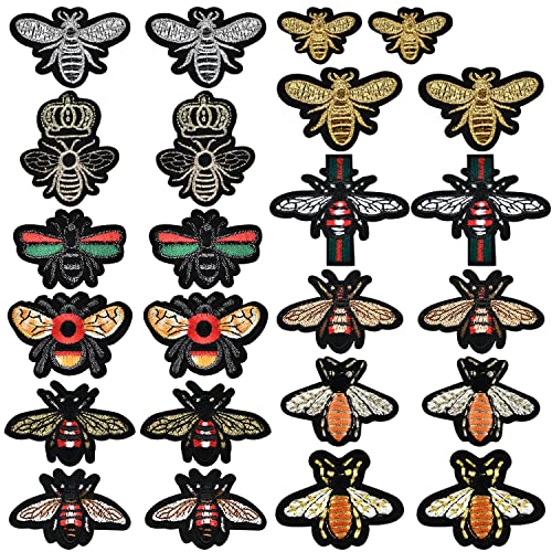 PGMJ 24 Pieces Cute Insect Patches Applique Sew Iron on Embroidered Sewing Iron on Bees Patches Sewing Patch Bags Jackets Jeans Clothes Caps